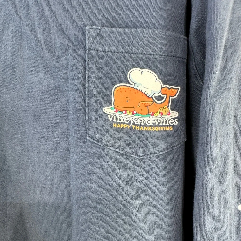 Vineyard Vines Kids Navy Blue Long Sleeve Tee Turkey Chef T-giving  Size M 10-12